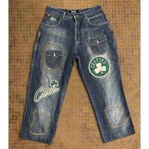 Vintage UNK Boston Celtics NBA Baggy Y2K Denim Jeans Size 36 (36x29) High Rise